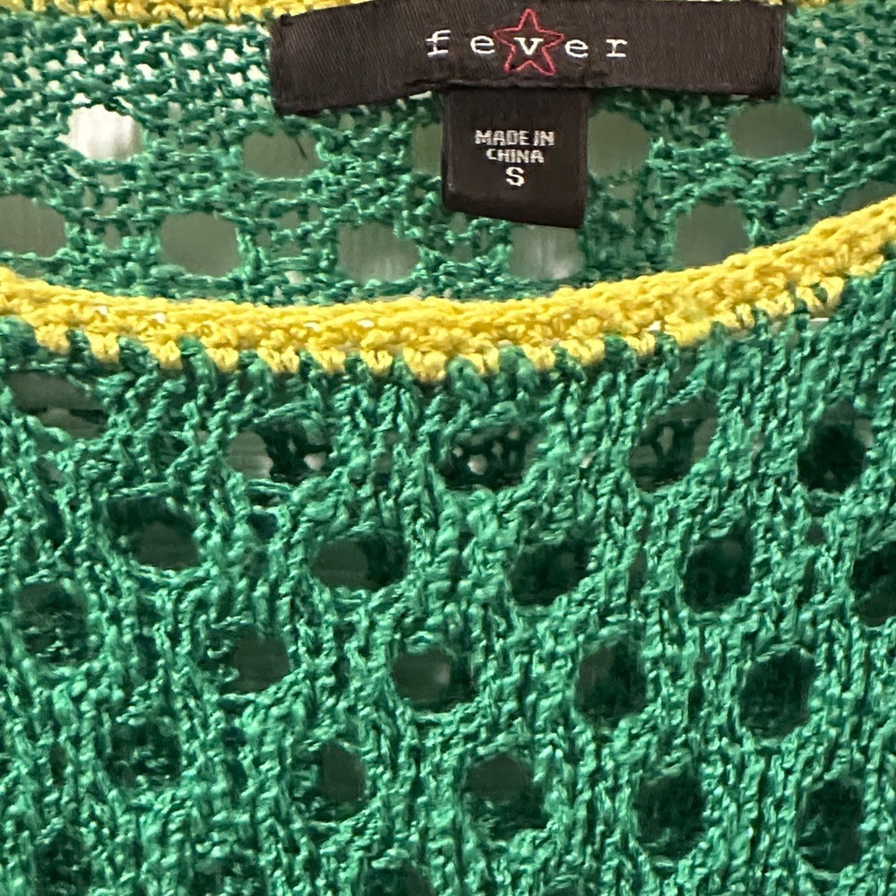FEVER Y2K Green Open-Knit Bohemian Sweater Sz S - Picture 4 of 12